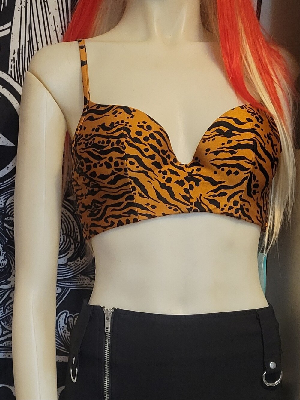 H&M Orange/Black Animal Print Bustier Bikini Swimsuit - Summer Push Up Beach Top
